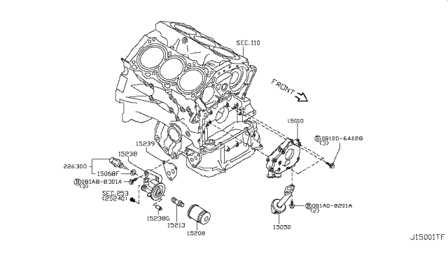 2018 Infiniti Q70  Oil Filter Assembly Diagram for 1520831U0B
