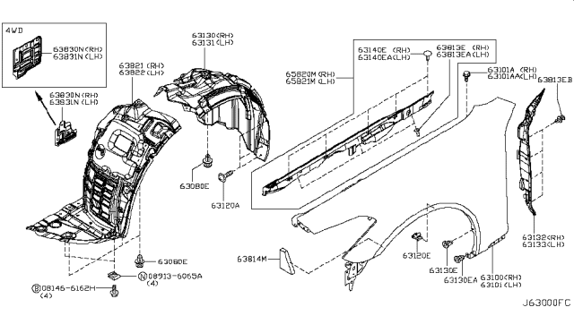 2013 Infiniti M37 Clip Trim Diagram for 0155306451