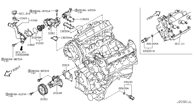 2019 Infiniti Q70L Gasket-Water Inlet Diagram for 13050JA10A