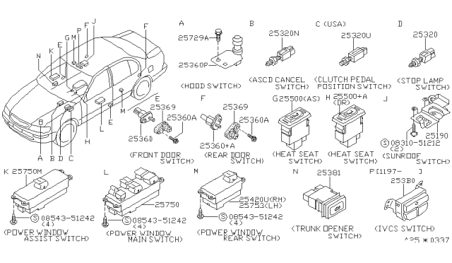1998 Infiniti I30 Clutch Pedal Ignition Switch Diagram for 25325D4000