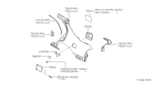 1997 Infiniti I30 Bumper-Fuel Filler Lid Diagram for 7883770T00