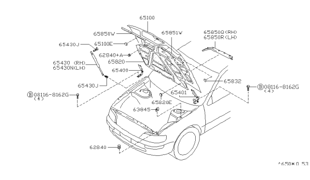 1999 Infiniti I30  Bumper-Hood, Side Diagram for 651580P000