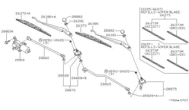 1997 Infiniti I30 Nut-Wiper Arm Diagram for 2888950J10