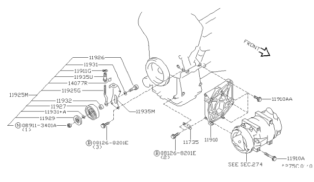 1997 Infiniti I30  Pulley Assy-Idler, Compressor Diagram for 1192531U00