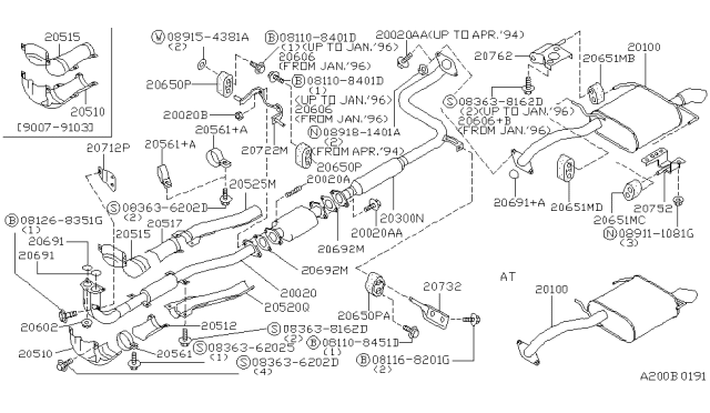 1994 Infiniti G20 Bolt F/CATALYST Rear Diagram for 20606D4200