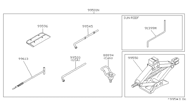 1993 Infiniti G20  Wrench-Wheel Nut Diagram for 9954550Y00