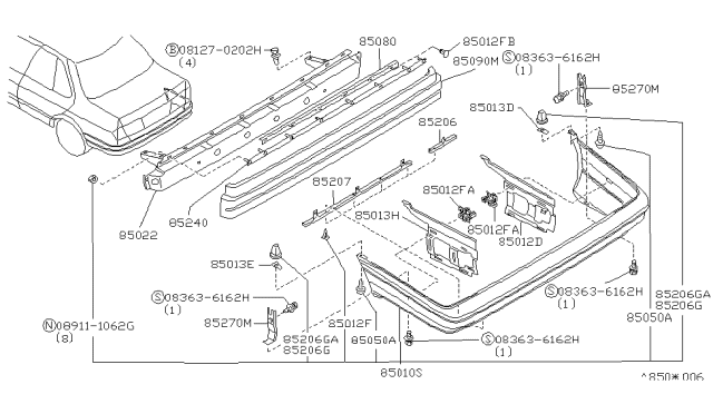 1995 Infiniti G20 Clip Trim Diagram for 0155301182