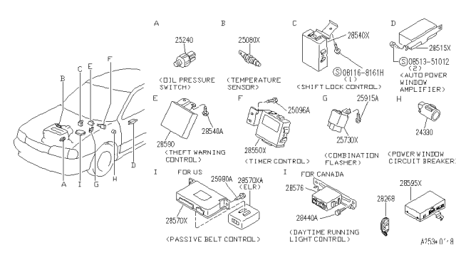 1993 Infiniti G20  Engine Coolant Temperature Sensor Diagram for 2508089907