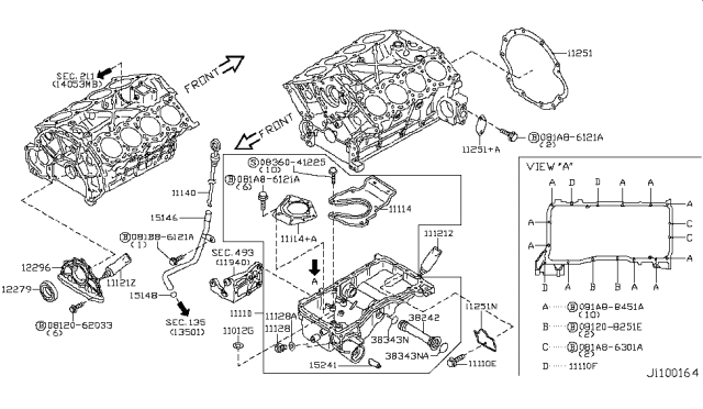 2010 Infiniti M45 Seal-Oil Level Gauge Guide Diagram for 150664W000