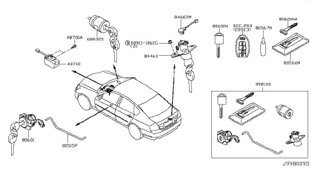 2008 Infiniti M45 Key-Blank, Master Diagram for H0564EG010