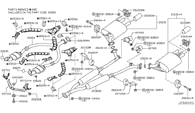 2010 Infiniti M45  Diffuse Assembly Exhaust Diagram for 20080EH000