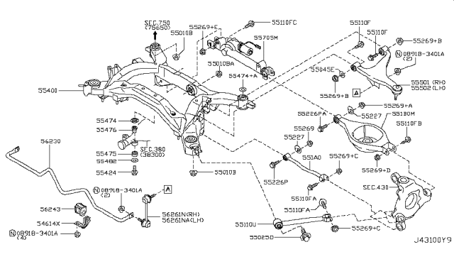 2009 Infiniti M45 Rod-Connecting, Rear Stabilizer Diagram for 54618EG02A