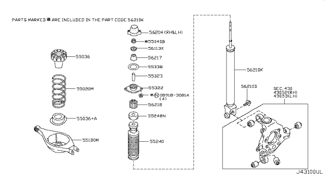 2006 Infiniti M35 Seat-Rubber, Rear Spring Diagram for 55050AL500