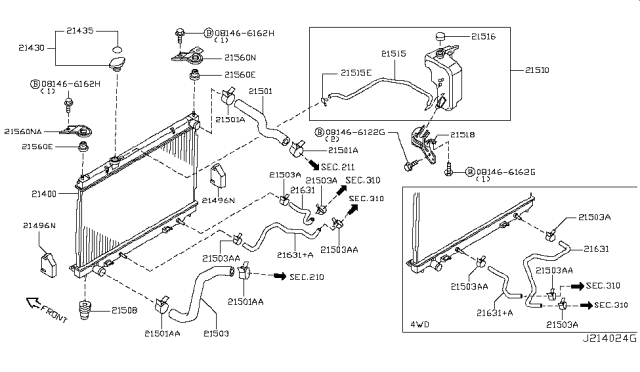 2009 Infiniti M35  Radiator Cap Assembly Diagram for 214307995A