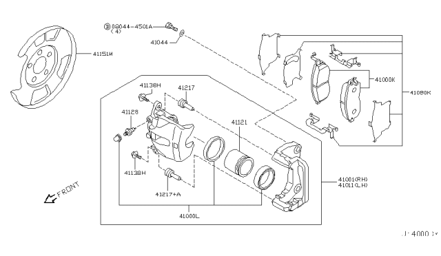 2006 Infiniti M45 CALIPER Assembly-Front RH, W/O Pads Or SHIMS Diagram for 41001EG000