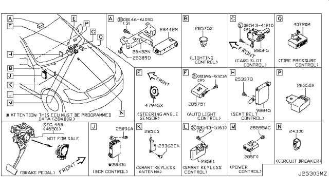 2008 Infiniti M45 Keyless Controller Assembly Diagram for 285E1EH11B