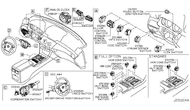 2006 Infiniti M35 Switch Assy-Mirror Control Diagram for 25570CL010