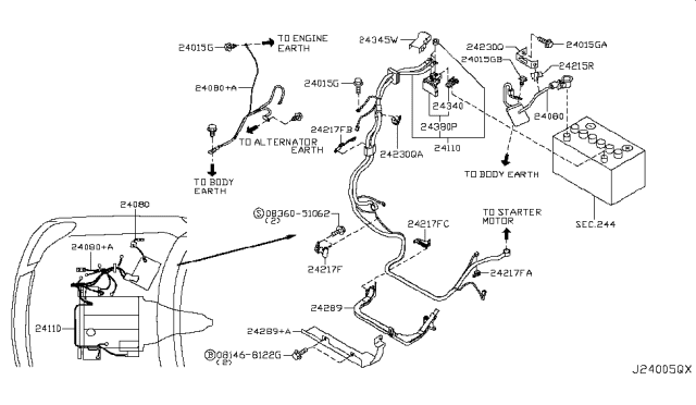 2007 Infiniti M35  Cable Assy-Battery Earth Diagram for 24080EH100