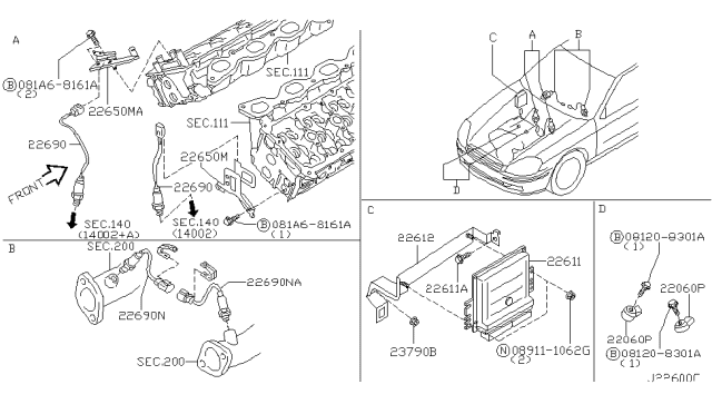 2009 Infiniti M35 Knock Sensor Diagram for 22060JK20A