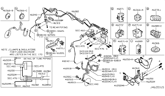 2009 Infiniti M45  Connector-Brake Tube Diagram for 46313JG00A