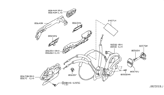 2009 Infiniti M35 Front Door Lock & Remote Control Assembly, Right Diagram for 80500EH100