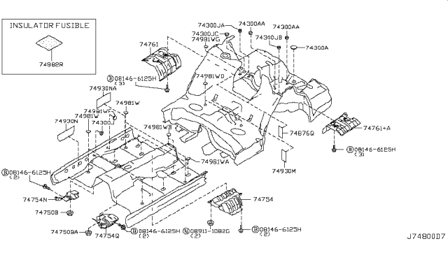 2007 Infiniti M35  Cover Hole Diagram for 74849AX00A