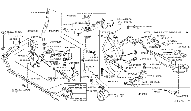 2009 Infiniti M45  Power Steering Pressure Hose & Tube Assembly Diagram for 49720EH000