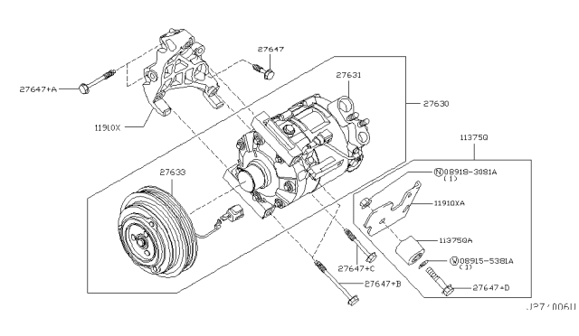 2007 Infiniti M45 Bolt Diagram for 119164W01B