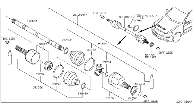 2009 Infiniti M45 Band-Boot, Drive Shaft Inner Diagram for 39742CG110
