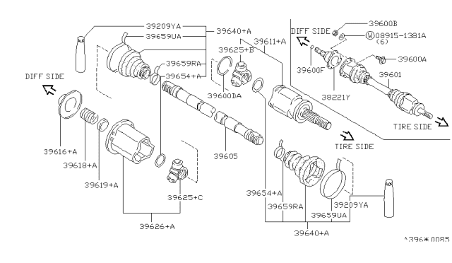 1994 Infiniti J30  Repair Kit Seal Inner Diagram for 3974105U27