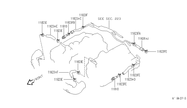 1994 Infiniti J30 Blow By Gas Hose Assembly Diagram for 1182310Y00