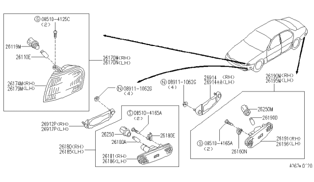 1995 Infiniti J30  Bulb Diagram for 26261C9903