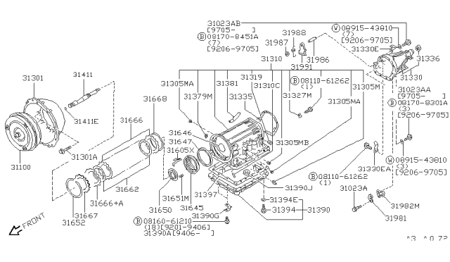1997 Infiniti J30  Oil Pan Assembly Diagram for 3139041X00