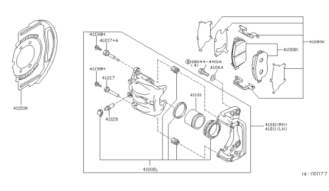 2003 Infiniti FX35  Front Disc Brake Pad Kit Diagram for 41060CG090