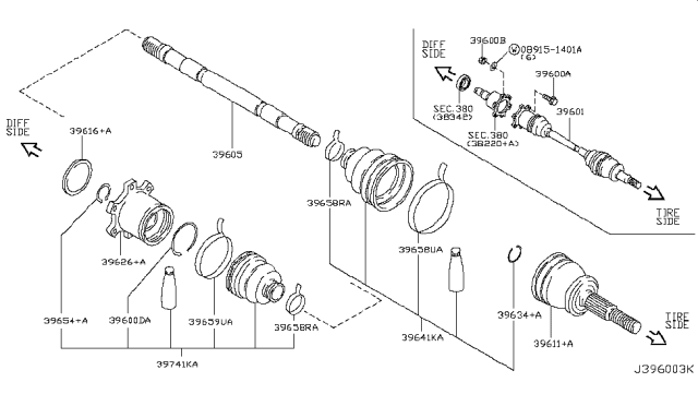 2008 Infiniti FX45  Repair Kit-Dust Boot, Rear Drive Shaft Diagram for 3974103P88