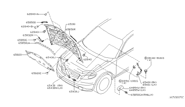2006 Infiniti FX35 Stay Assembly-Hood, L Diagram for 65471CG000