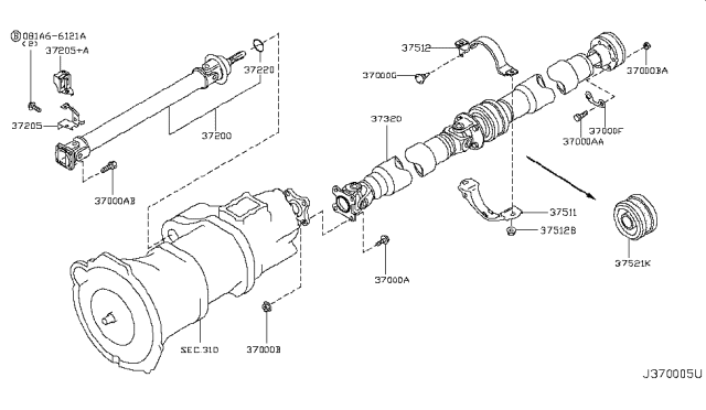 2003 Infiniti FX45  Bracket-Center Bearing Diagram for 3751170T00