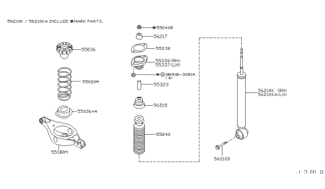 2003 Infiniti FX35  Seat-Rubber, Rear Spring Diagram for 55036WL000
