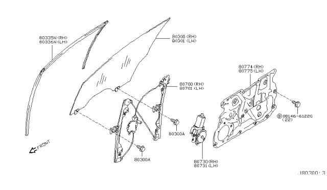 2007 Infiniti FX45 Door Window Regulator Assembly, Right Diagram for 80720CL00A