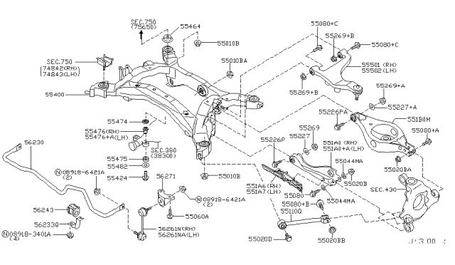 2008 Infiniti FX35  Rod-Connecting, Rear Stabilizer Diagram for 54618WL010