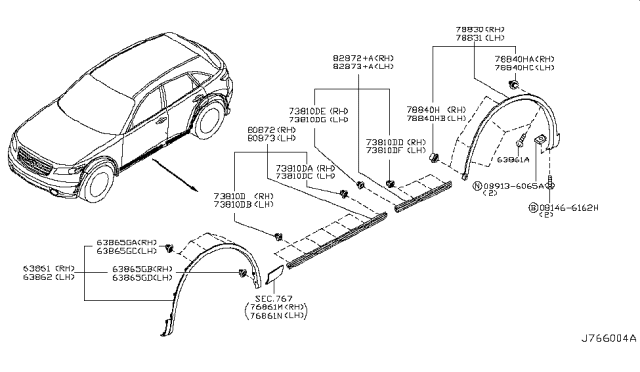 2008 Infiniti FX35 MOULDING - Rear Fender, R Diagram for 78868CG000