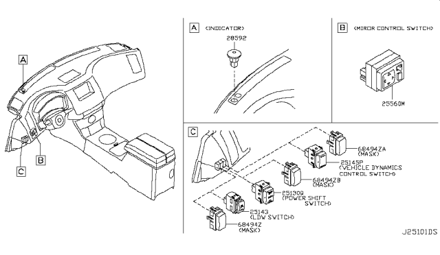 2008 Infiniti FX45 Switch Mirror CONTL Diagram for 25570EG010