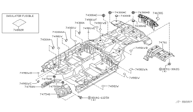 2003 Infiniti FX45 Plug-Front Floor Diagram for 0165800673