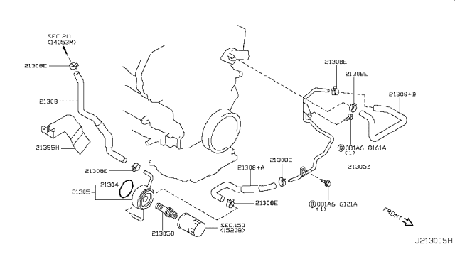2007 Infiniti FX35  Pipe-Water, Oil Cooler Diagram for 14053AM80A