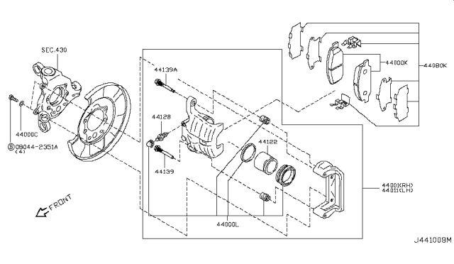 2008 Infiniti FX35  CALIPER Assembly-Rear LH, W/O Pads Or SHIMS Diagram for 44011CL70B