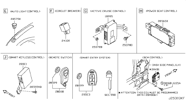 2006 Infiniti FX35 Switch Assy-Smart Keyless Diagram for 285E3CL000