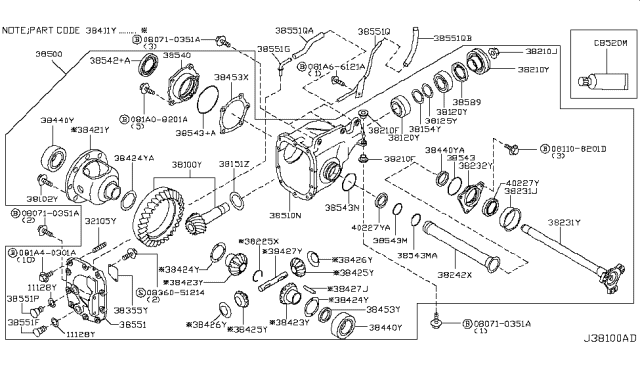 2007 Infiniti FX35  Nut-PINION Diagram for 38216U3000