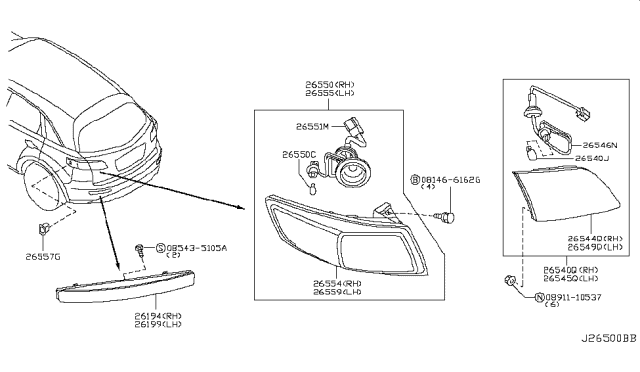 2008 Infiniti FX35 Reflex Reflector Assembly-LH Diagram for 26565CG000