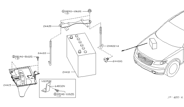 2005 Infiniti FX45  Frame-Battery Fix Diagram for 24420WL000