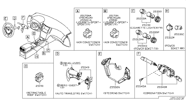 2011 Infiniti G37  Heat Seat Switch Assembly Diagram for 25500JJ50A